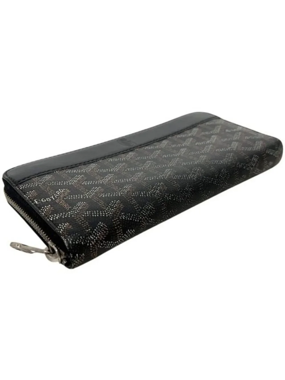 Goyard Zip Around Wallet Matignon GM Round Zip Leather Black Herringbone